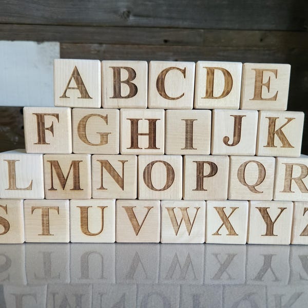 Engraved Block Letters Alphabet Blocks | Engraved Blocks | Wooden Alphabet Blocks | Baby ...