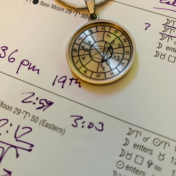 Astrology Birth Chart Necklace Personalized Pendant. Silver & Black
