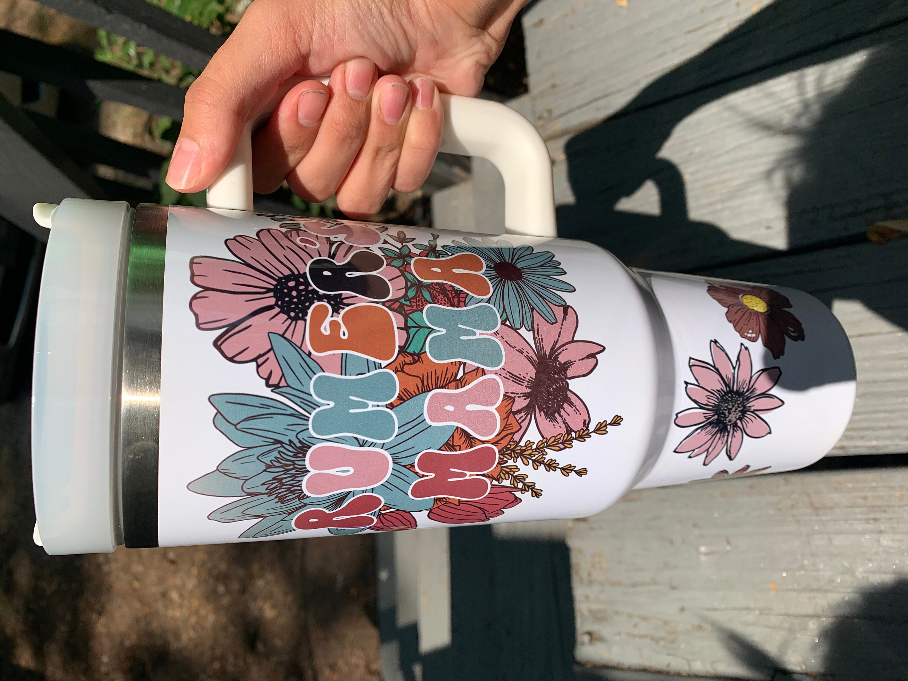 Personalized 40oz Tumbler for Moms, Matte White Travel Mug with Handle & Straw - Perfect for Hot or Cold Drinks