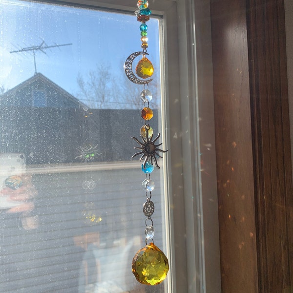 Handmade Crystal Suncatcher: Rainbow Maker, Boho Window Prism Decor ...