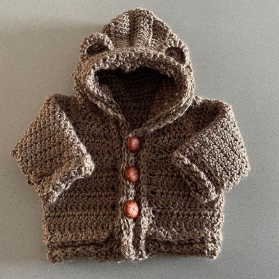 Crochet PATTERN Bear Hooded Cardigan sizes Baby up to 8 - Etsy