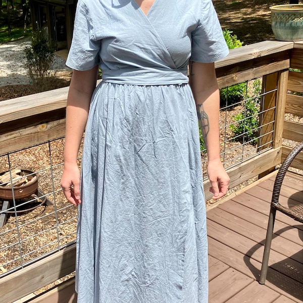 V Neck Linen Wrap Dress main image 1