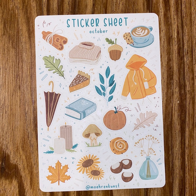 Sticker Sheet October Journal Stickers, Calendar, Planner Stickers, Seasonal  Stickers, Fall Stickers, Cozy Illustration, Autumn 