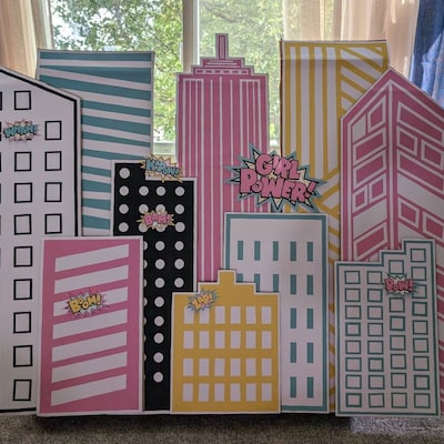 Printable Superhero Buildings, Printable Party Decor, SUPERHERO Buildings, Kids Birthday ...