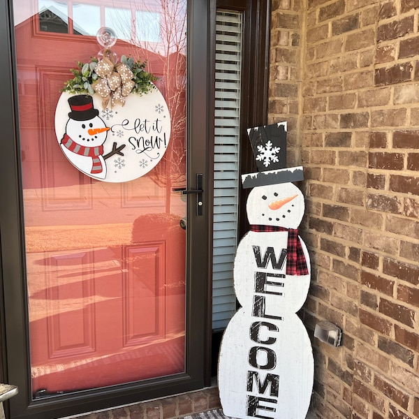 Winter Front Door Decor | Let It Snow | Snowman Front Door Wreath ...