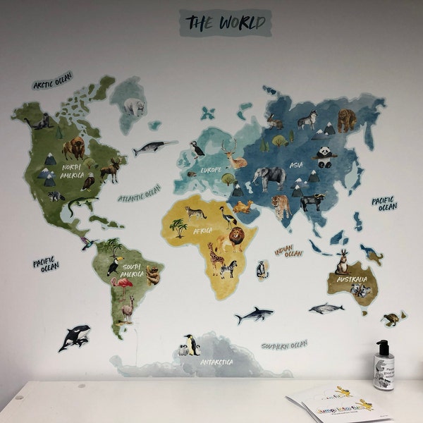 Animal World Map Wall Sticker for Kids' Bedroom, Nursery, Playroom ...