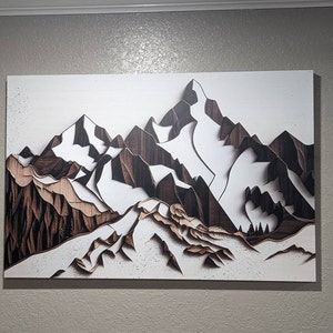 Wood Mountain Wall Art | Walnut Wood Effect Mountain Rustic Wall ...