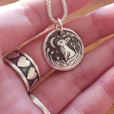 Personalized Fine Silver Rabbit Pendant, Near and Far, Hares, Handmade ...