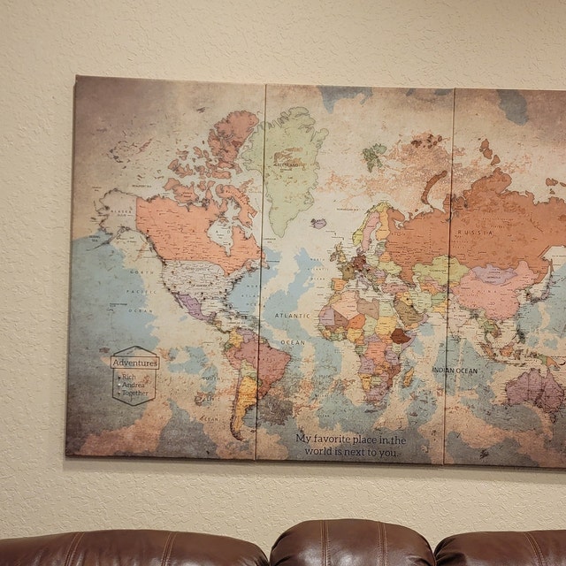 Push Pin World Map Canvas Art Bay Personalized – Custom Travel Map With ...