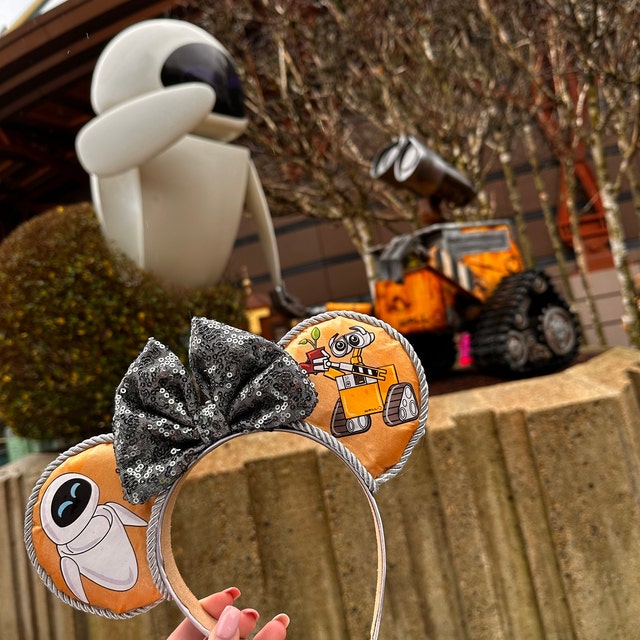 Hand Made Custom Wall-e and Eve Inspired Mouse Ear Headband