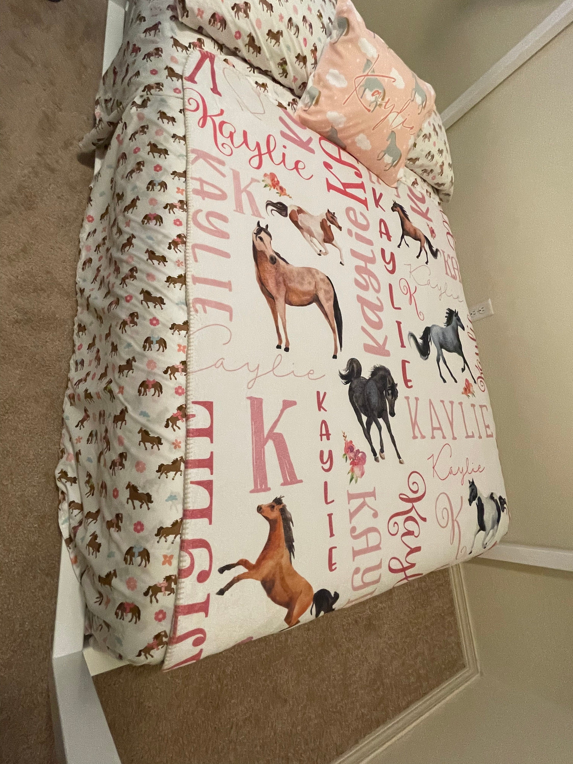 Personalized Horse Baby Blanket - Horse Sherpa Throw Blanket -  Personalized Baby Girl Blanket - Floral Horse Personalized Baby Blanket