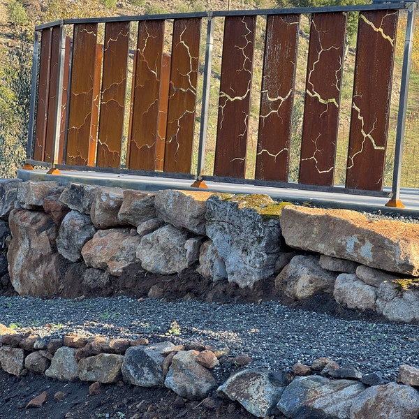 Fractured Rusty Steel Privacy Screen, Garden Art Panel, 12x48" - Etsy