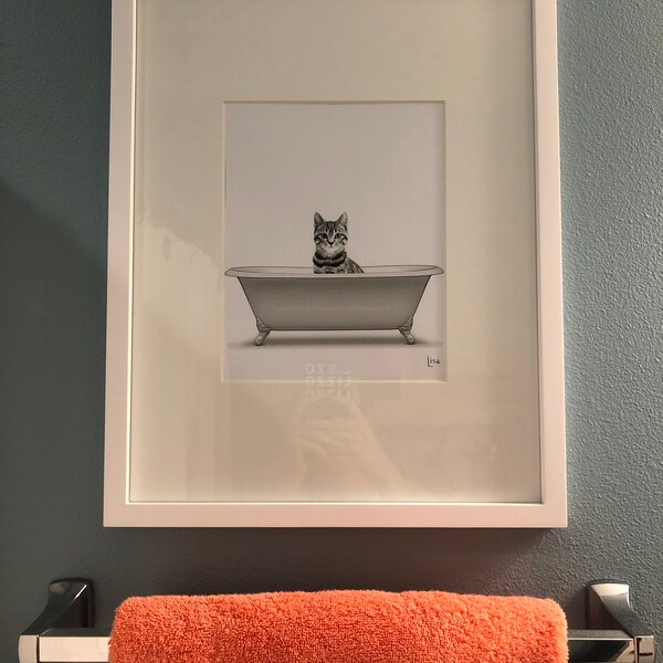 Bathroom Art, Cat Print, Cat Art Print, Bathroom Wall Art, Bathroom ...