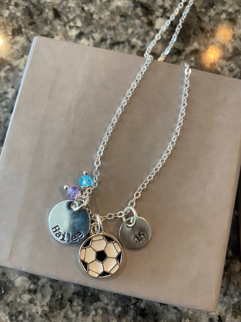 Soccer Necklace • Soccer Team Gift • Coach Gift • Personalized Sports Ball • Tots High School Colors Charm • Varsity Soccer Player Gift