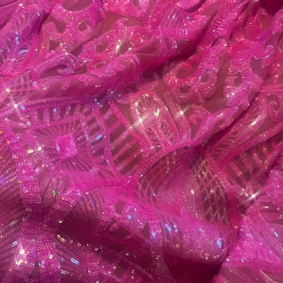 Coral-pink French Beaded Design Embroider On A Mesh-Prom-nightgown-sold By Yard.