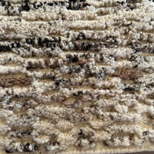 Thick Wool Ribbed Rug 9x12 Neutral Area Rug, Thick Ribbed Beni Ourain Moroccan Rug | Multi ...