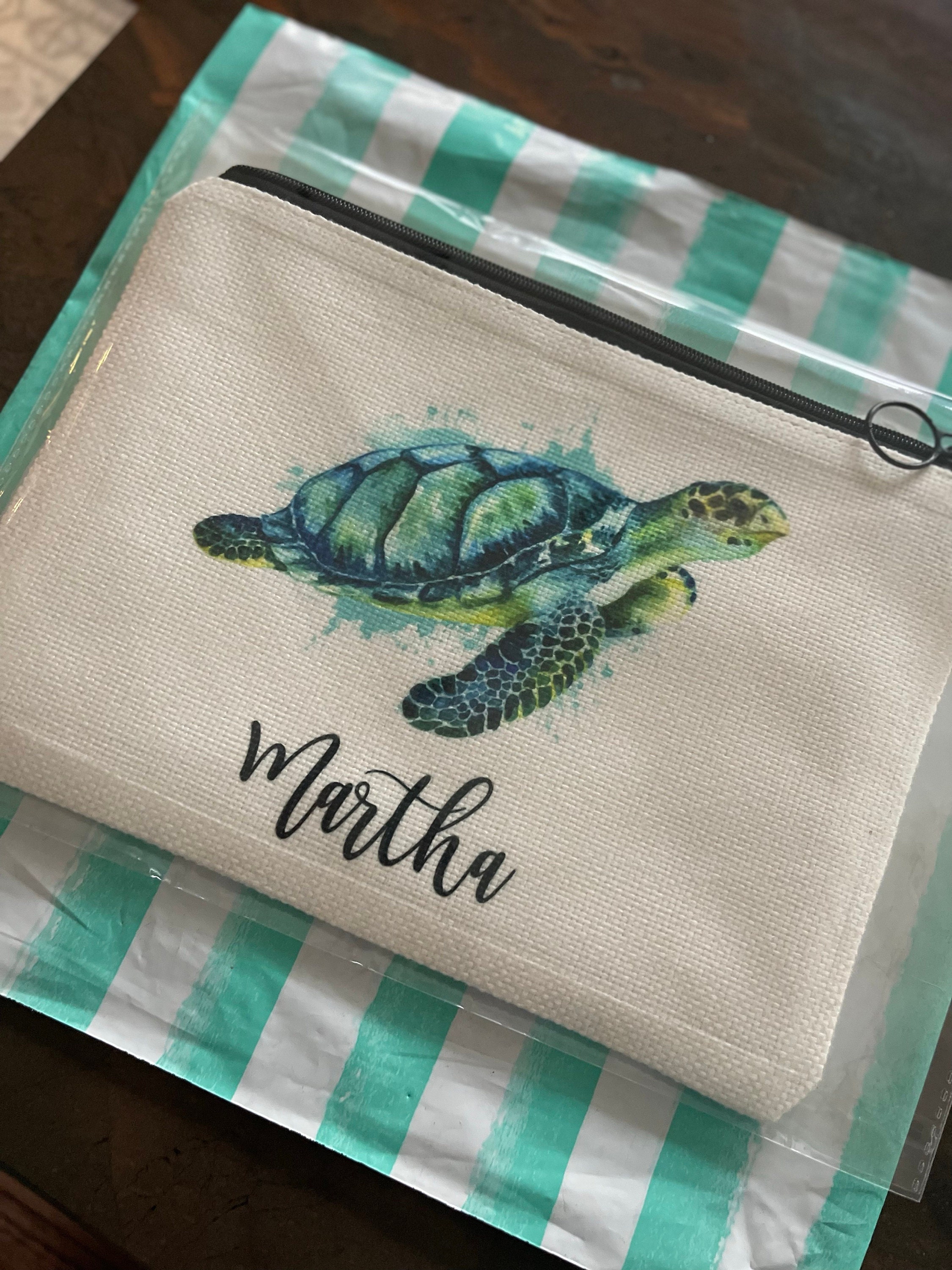 Sea Turtle Cosmetic Bag, Personalized Sea Turtle Makeup Bag, Sea Turtle Makeup Organizer, Toiletry Bag, Zipper Pouch, Sea Turtle Gift