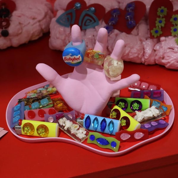 3D Printed Hand Tray – Pink & Yellow Jewelry, Trinket Organizer ...