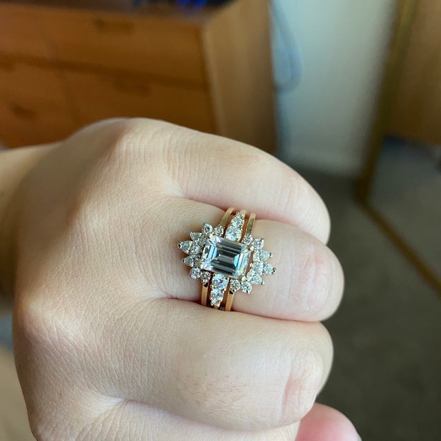Diamond Ring Guard for Emerald Cut Engagement Ring 14K Solid Gold Marquise Pear Round Diamond Halo Enhancer Anniversary Wedding Bands Etsy Norway