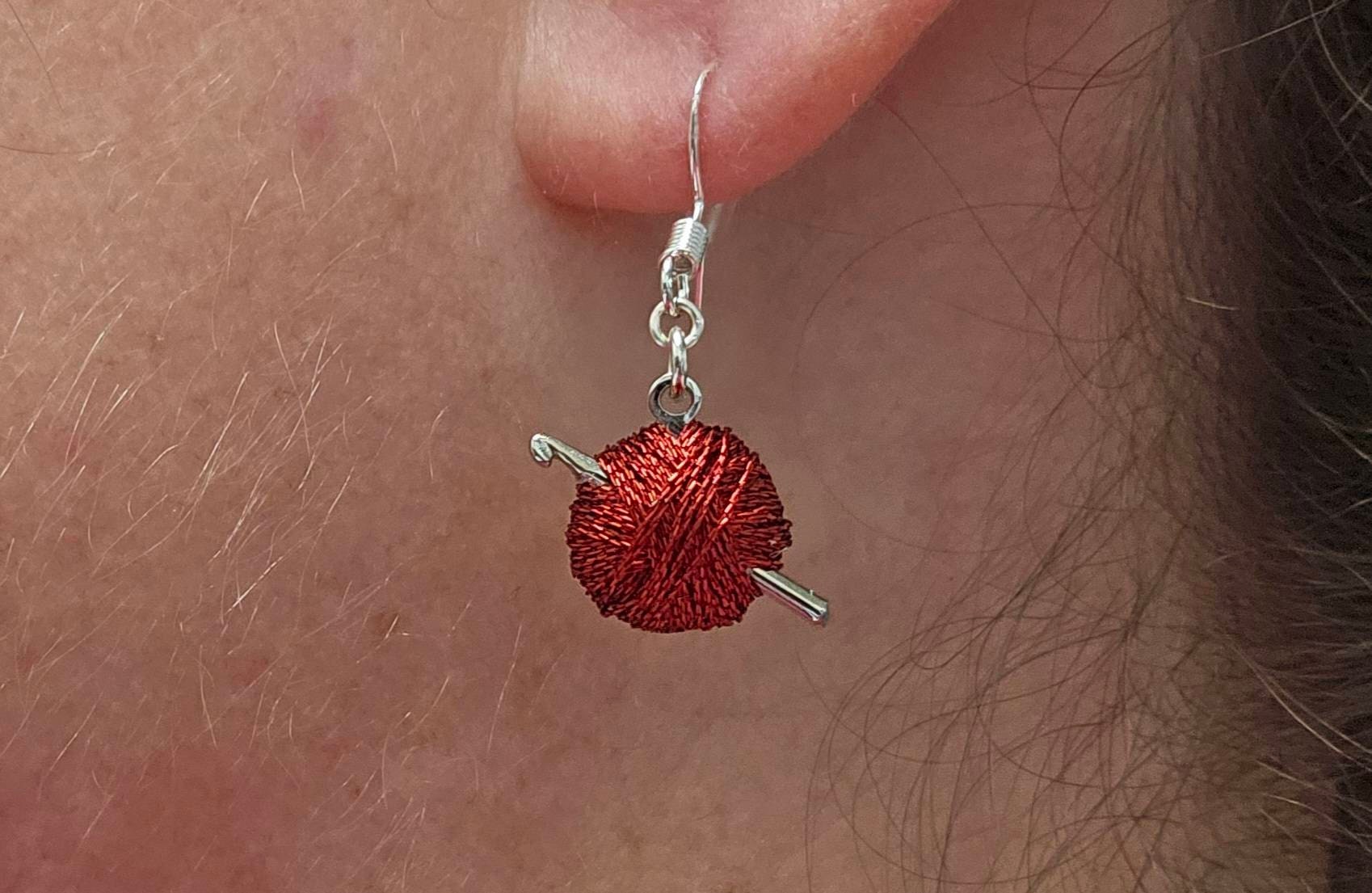 Crochet Hook Earrings, Yarn Ball Earrings, Crocheter Gift, Mini Crochet Hook, Crochet Jewelry, Crochet Dangle Earrings, You Choose Color