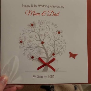 Ruby /40th Wedding Anniversary Tree Personalised Card - Etsy UK