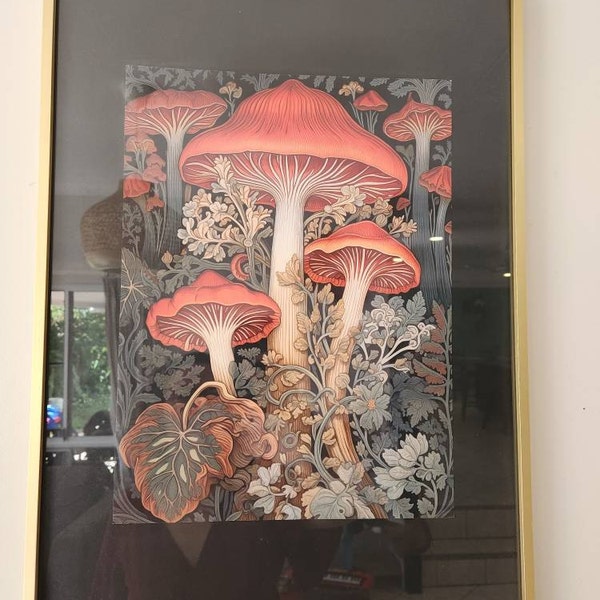 William Morris Inspired Mushroom Art Print, Mushroom Print, Botanical ...