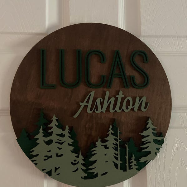 Custom Pine Tree Name Sign, Layered Wood Woodland Nursery Decor - Etsy