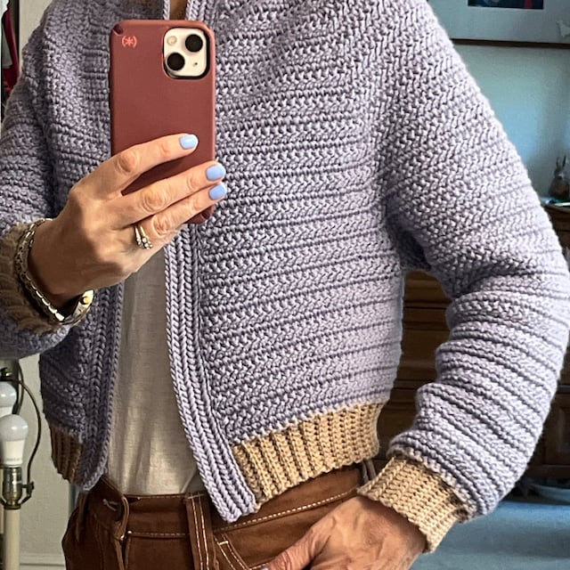 A customer's finished Cascade Cardigan Crochet Pattern