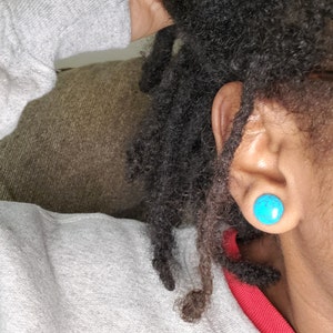 Pair Of Genuine Turquoise Stone Single Flare Ear Plugs | Lex & Lu Organic