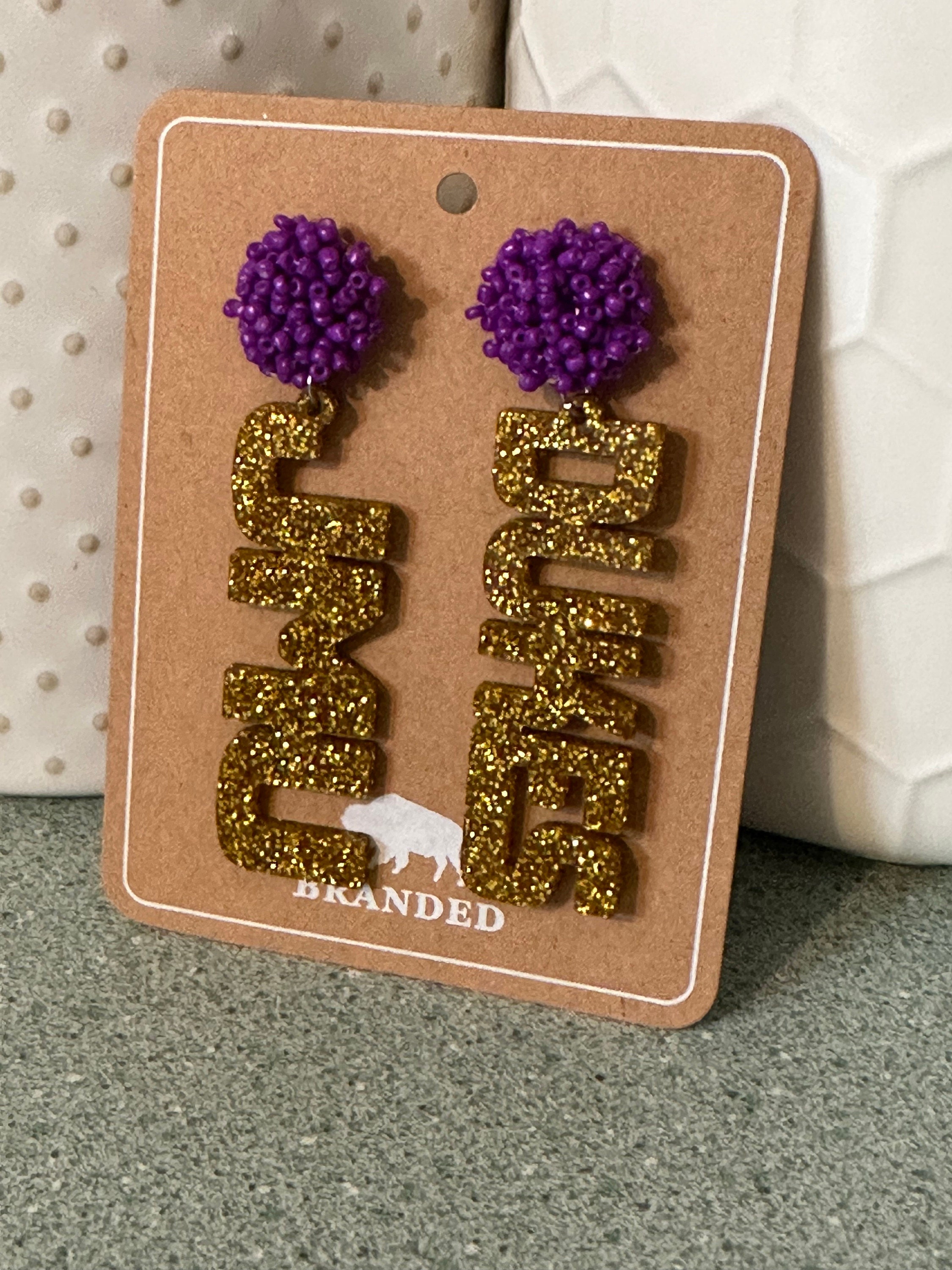 Personalized Custom Game Day Earrings 3/4 inch bead topper-High School-College-Football-Team Name-Spirit Wear Gear-Birthday Gift