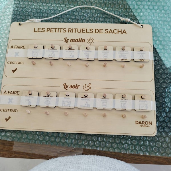 Tableau de motivation routine matin et soir en bois personnalisé ...
