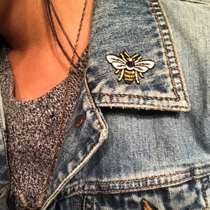 Tiny Bee Patch - Iron On Embroidered Patches - Metallic Gold photo
