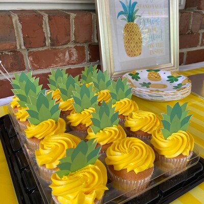 PRINTABLE Pineapple Tops Cupcake Toppers. Cupcake Toppers for Luau, Pineapple Party, Baby Shower ...