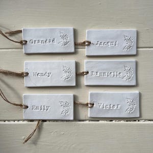 Rectangle Clay Gift Tags / Handmade / Wedding Favour Tags / Botanical Table Names / Personalised Clay Tag / Rustic Tags / Wedding Favours