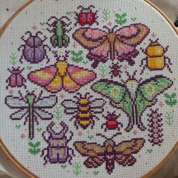 Spring Insects Cross Stitch Pattern, Bugs, Butterflies, Rosy Maple Moth ...