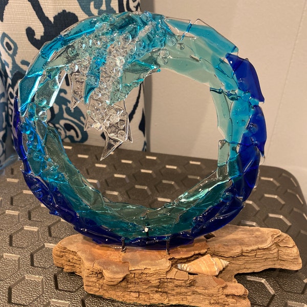 Fused Glass Ocean Wave Sculpture: Beach Decor, Sea Art - Etsy