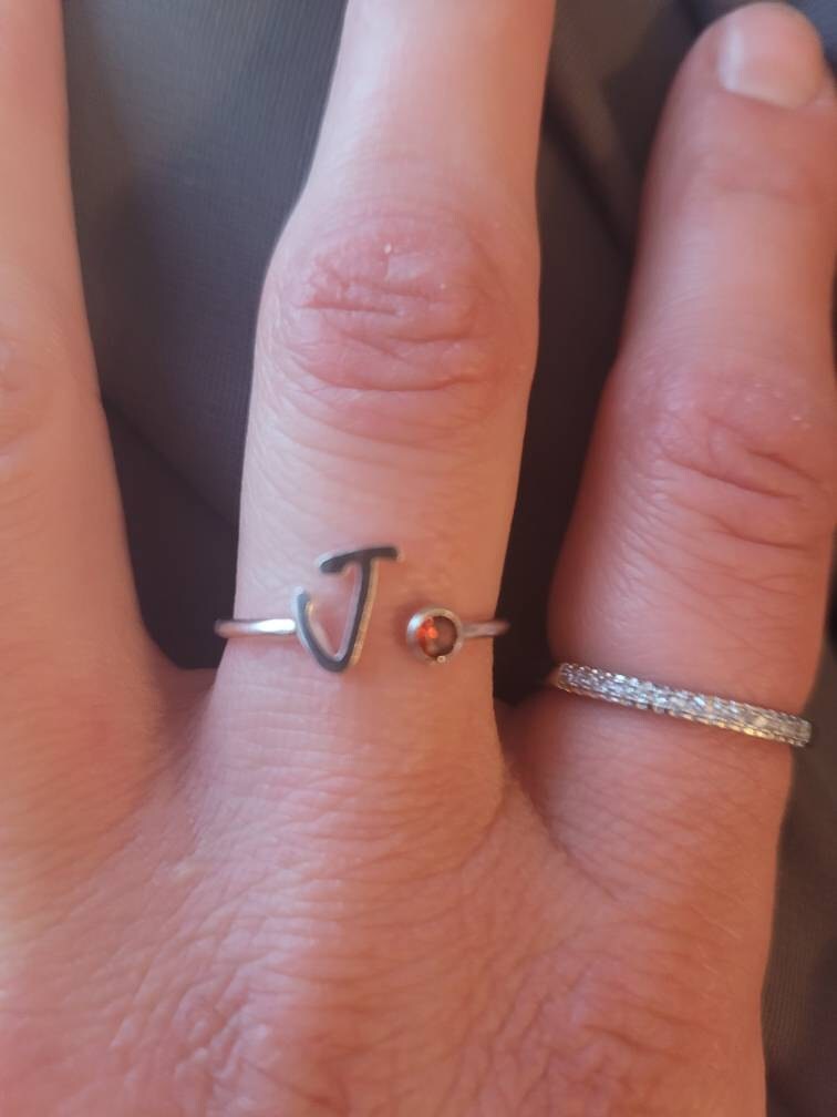 Custom Initial Birthstone Ring • Personalized Sterling Silver Initials Ring • Custom Name Gemstone Mother Ring • Mother Child Ring • RM06F48