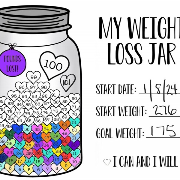 My Weight Loss Jar 50lbs - Printable PDF JPG - Pounds Lost Jar ...