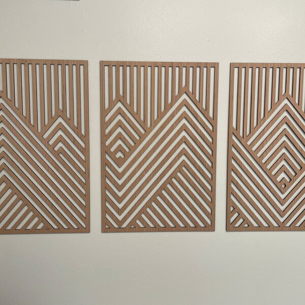 Mountain Wood Wall Art Panels Set of 3 Geometric Wooden Artwork - Etsy