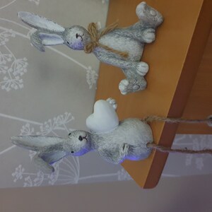 Grey Small Sitting Rabbit With Jute Bow, Rabbit, Bunny, Home Decor ...