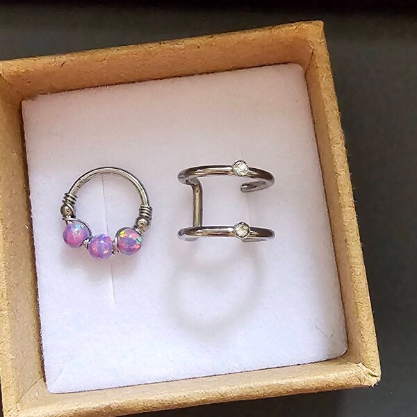 thumbnail image 2 of Thin 18G Hinged Clicker Nose Ring & Segment Hoop - Gold, Black, Rainbow Steel 2 of 6