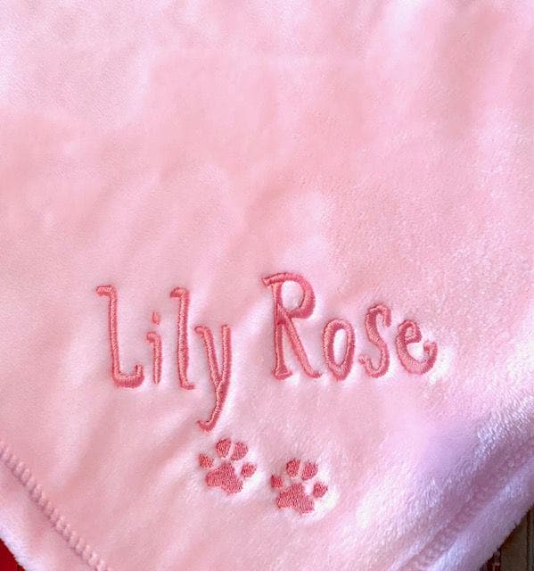 Personalized Soft Blanket for Pet | Blanket with Dogs Name | Blanket with Cats Name Custom Embroidered Blanket for Dog, Cat, with Paw Prints