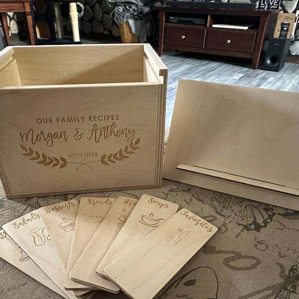 4x6 Laser Engraved Wood Recipe Box With Recipe Stand Also Includes ...