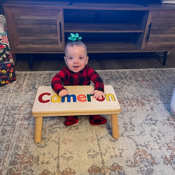 Name Puzzle Step Stool Bench - Birthday Gift - Wood - Personalized ...