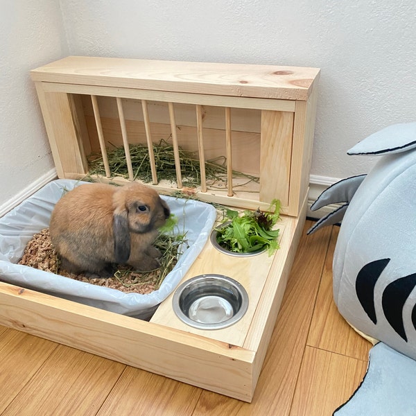 Small W/ Side Bowls - Hop Box: Rabbit Bunny Hay Feeder and Litter Pan ...