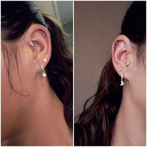Huggie Hoop Earrings • gold conch hoop • cartilage hoop • hoop earrings • silver pave ring hoop • tragus hoop • small helix hoop photo
