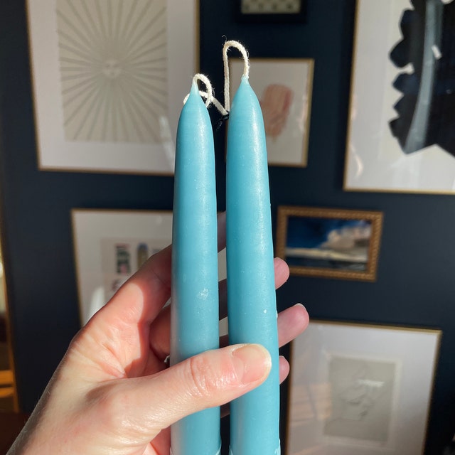 Hamsa Blue Protection ~ Hand Painted Taper Candles in Cotton (Tapers - Set of 4in - 9inIn) by Saffron Marigold