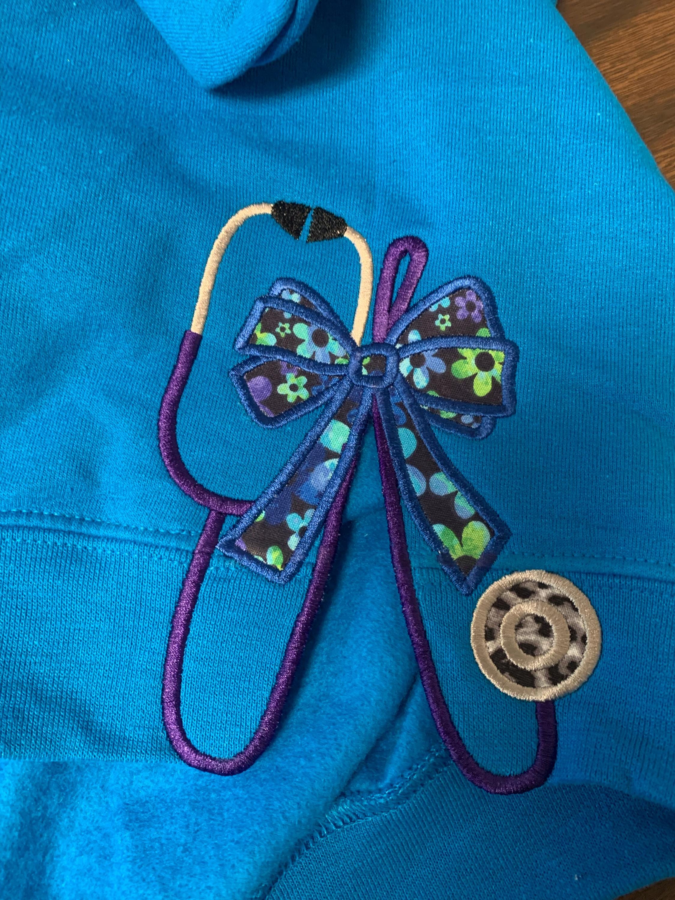 Customer project using Therapist Medic Stethoscope with Bow Applique embroidery design