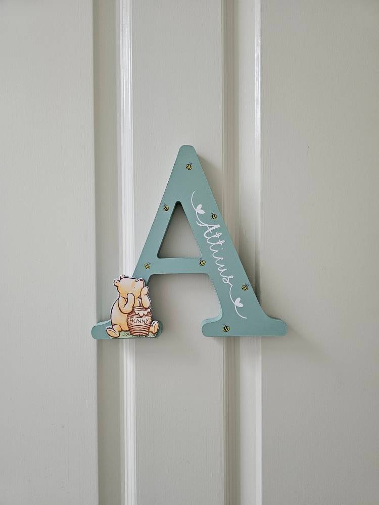 Personalized Wooden Letter, Handmade Wooden Freestanding Winnie the Pooh Letter Name, New Baby Gift Nursery Bedroom Decor Shelfie