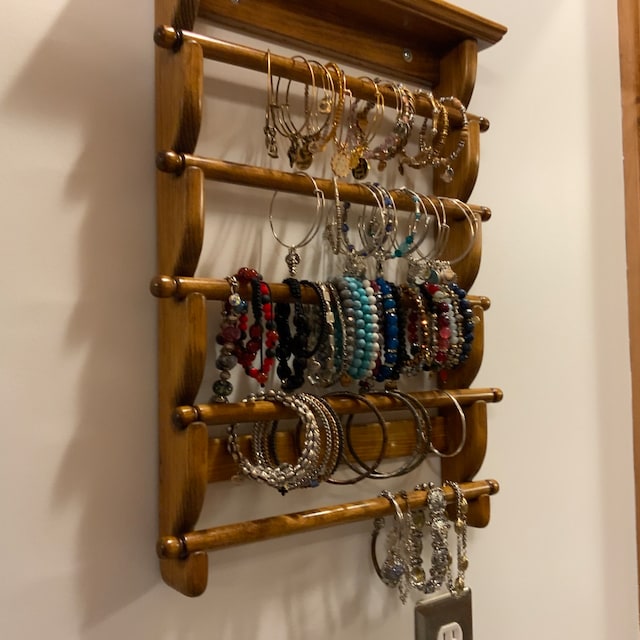 BarrettHillWoodcraft Jewelry Organizer Necklace Holder Wall Mounted Modern  Rustic Wood Gray Wall Shelf - Zen Merchandiser